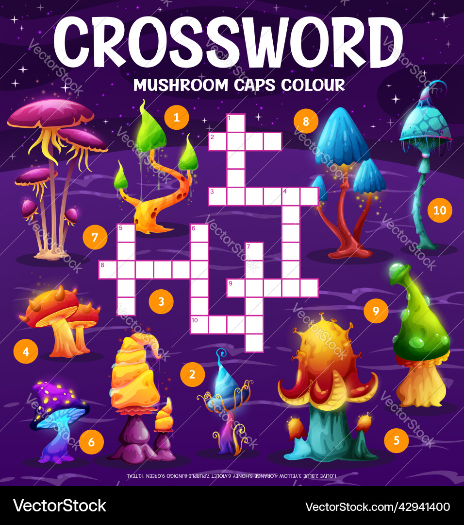 Alien magic mushrooms find color of cap crossword Vector Image