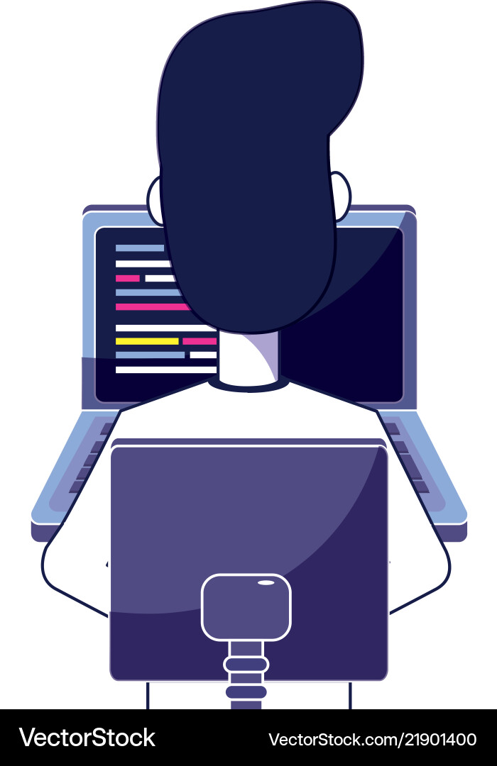 Back man sitting with computer code technology Vector Image
