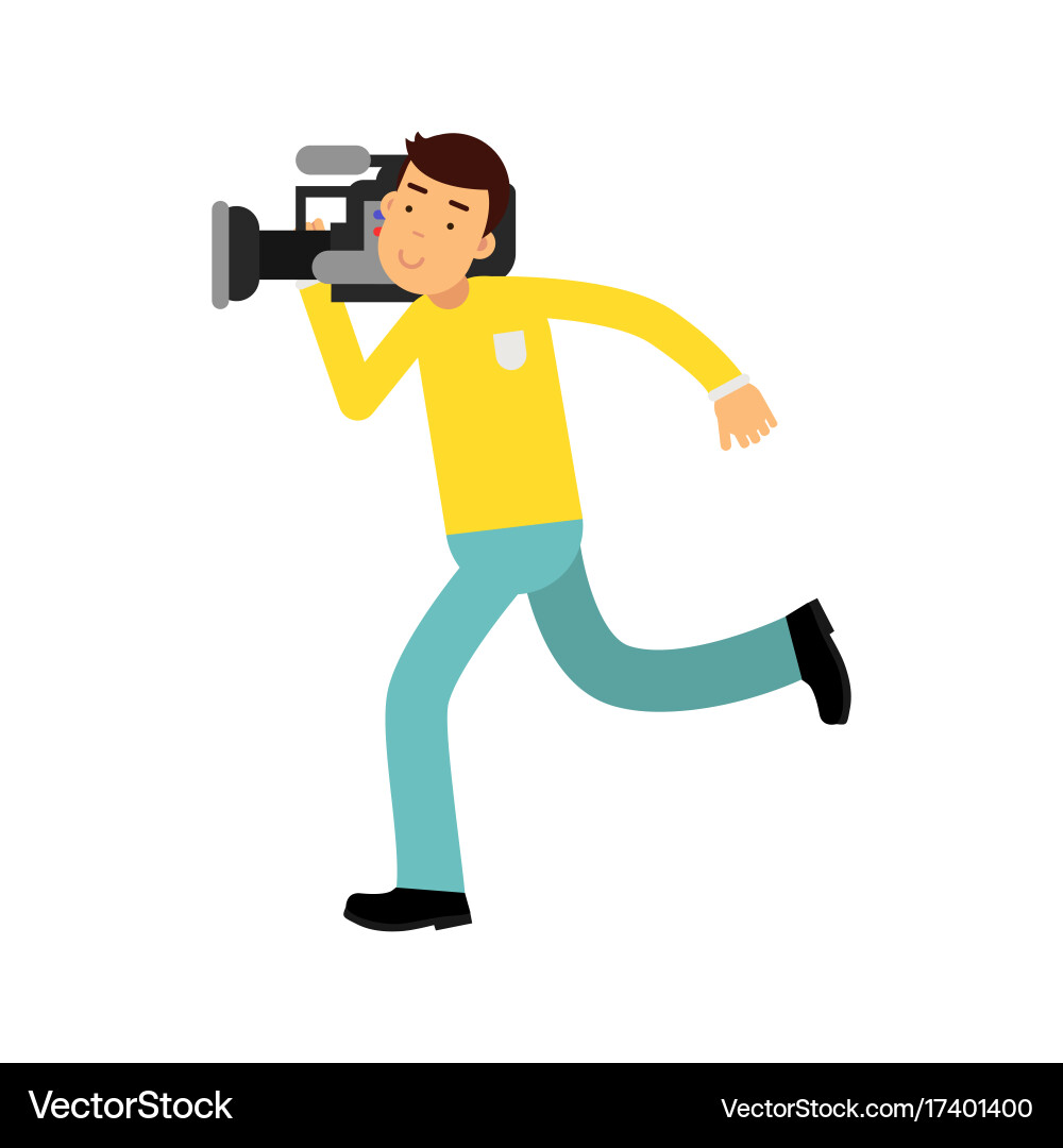 Cameraman character running with a professional Vector Image