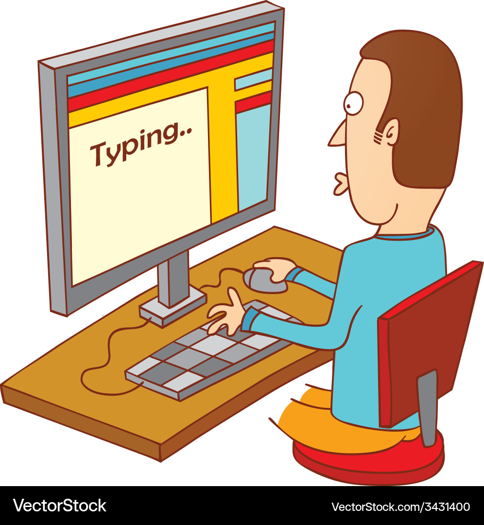 Cartoon Man Typing on Computer Keyboard vector image