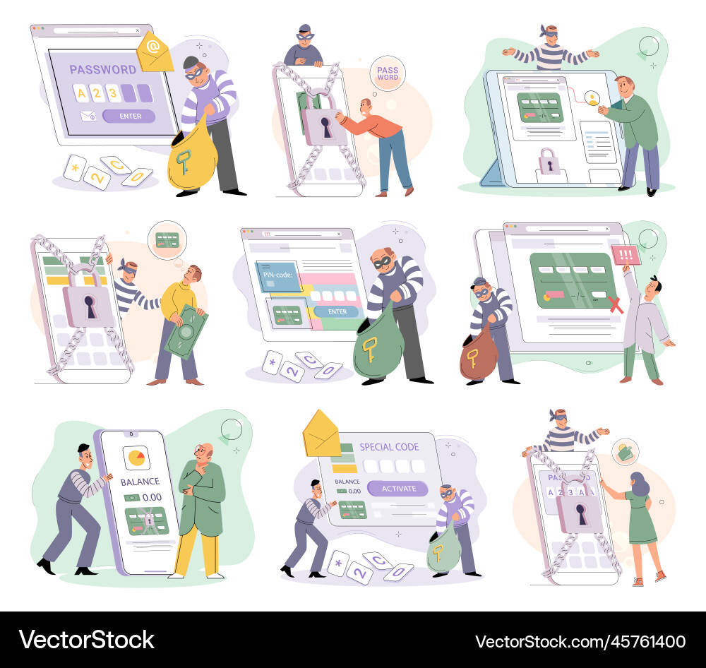 Concept of hacker attack fraud investigation Concept of hacker attack fraud investigation Vector Image