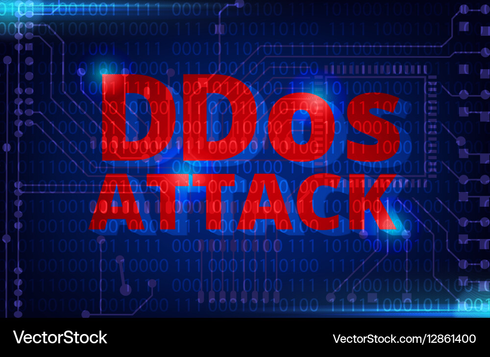 Ddos on a digital binary warning vector image