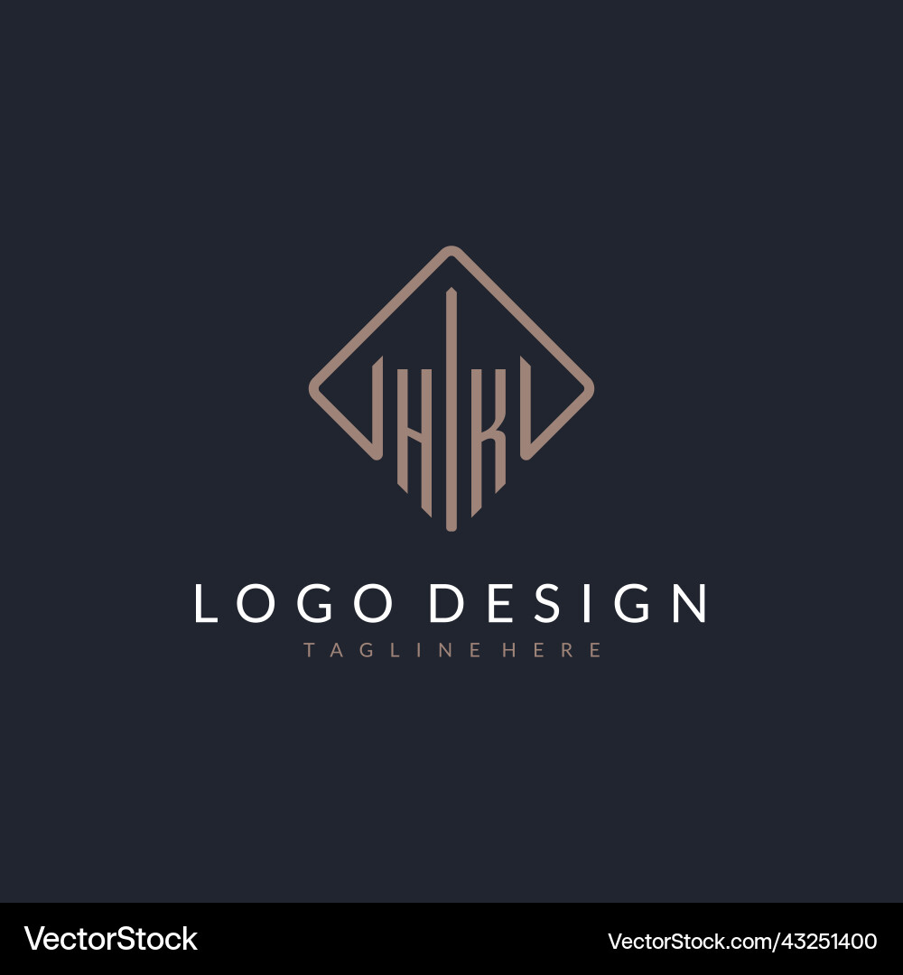 Hk initial logo with curved rectangle style design vector image