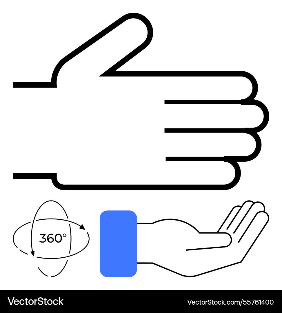 Open and closed hand gestures with rotation symbol Vector Image