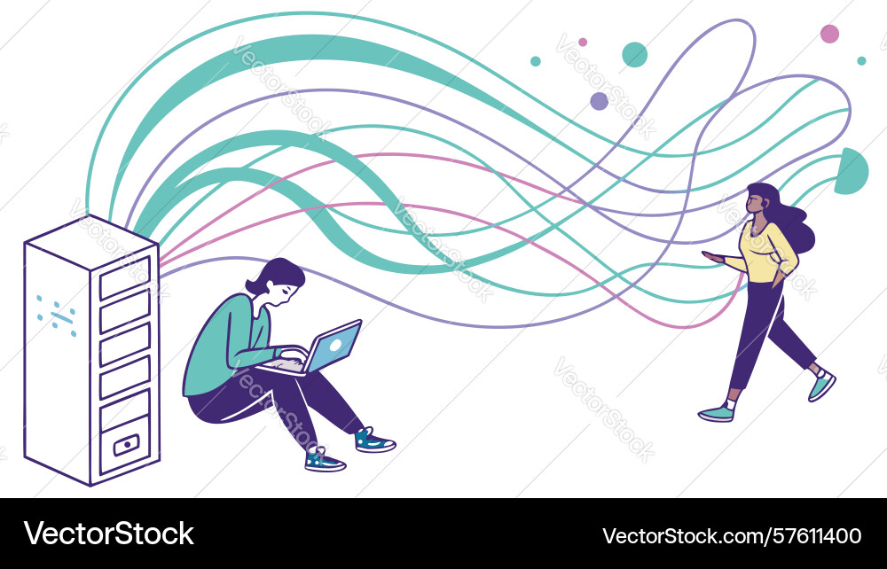People interacting with data server network vector image