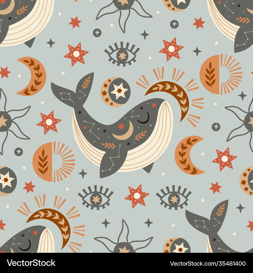 Seamless pattern with celestial whale Royalty Free Vector