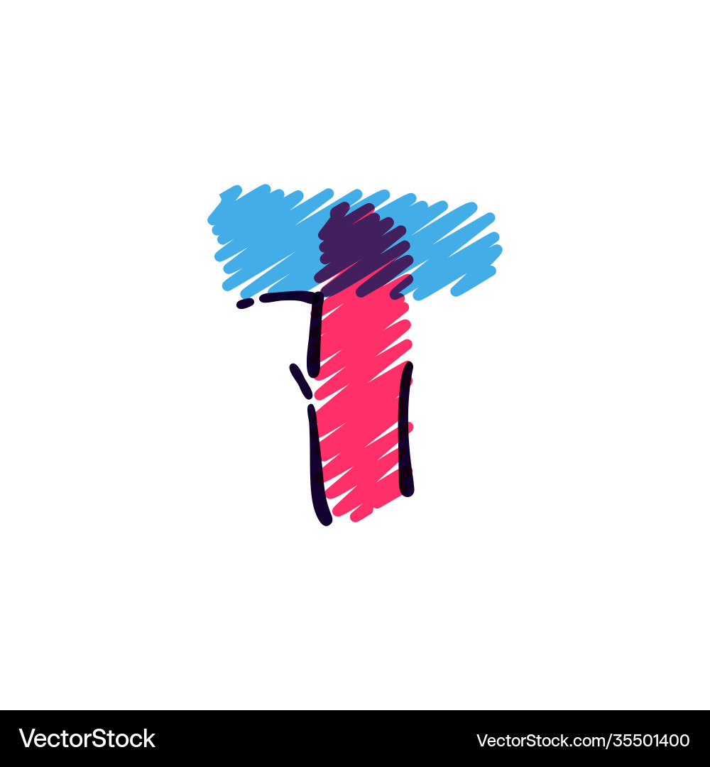 T letter logo hand drawn with a colored pencils T letter logo hand drawn with a colored pencils vector image