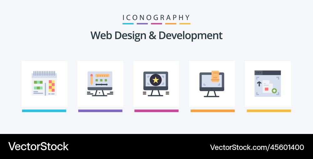 Web design and development flat 5 icon pack Vector Image