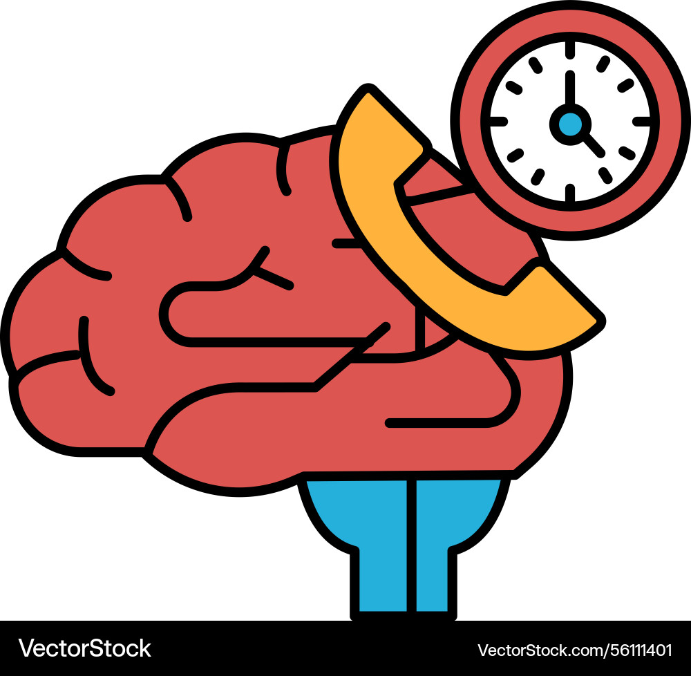 A brain with phone on it and clock A brain with phone on it and clock vector image