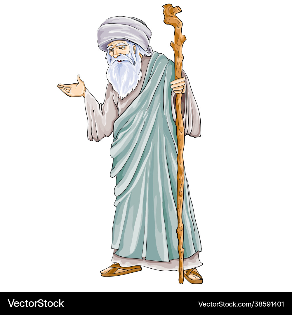 Ancient jewish sage with staff isolated object Vector Image
