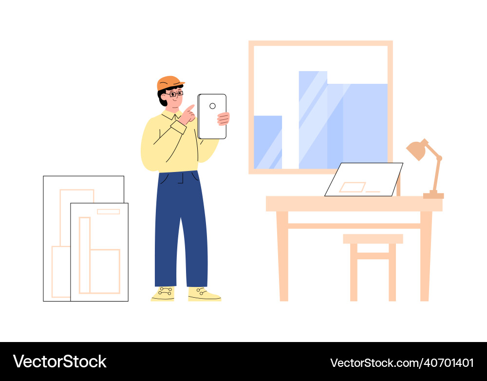 Architect or engineer in helmet develops building Architect or engineer in helmet develops building Vector Image