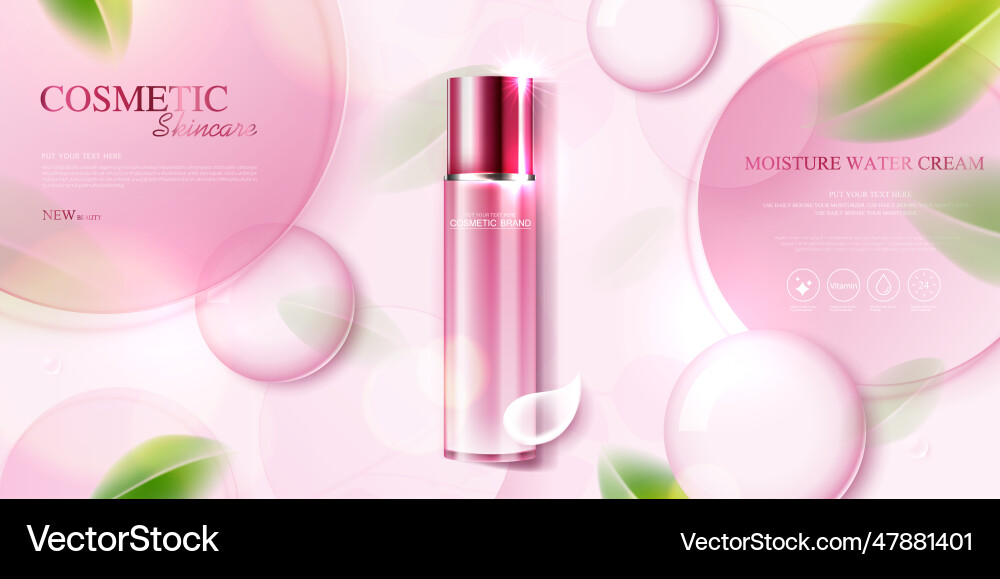 Cosmetics or skin care product ads with bottle Cosmetics or skin care product ads with bottle vector image