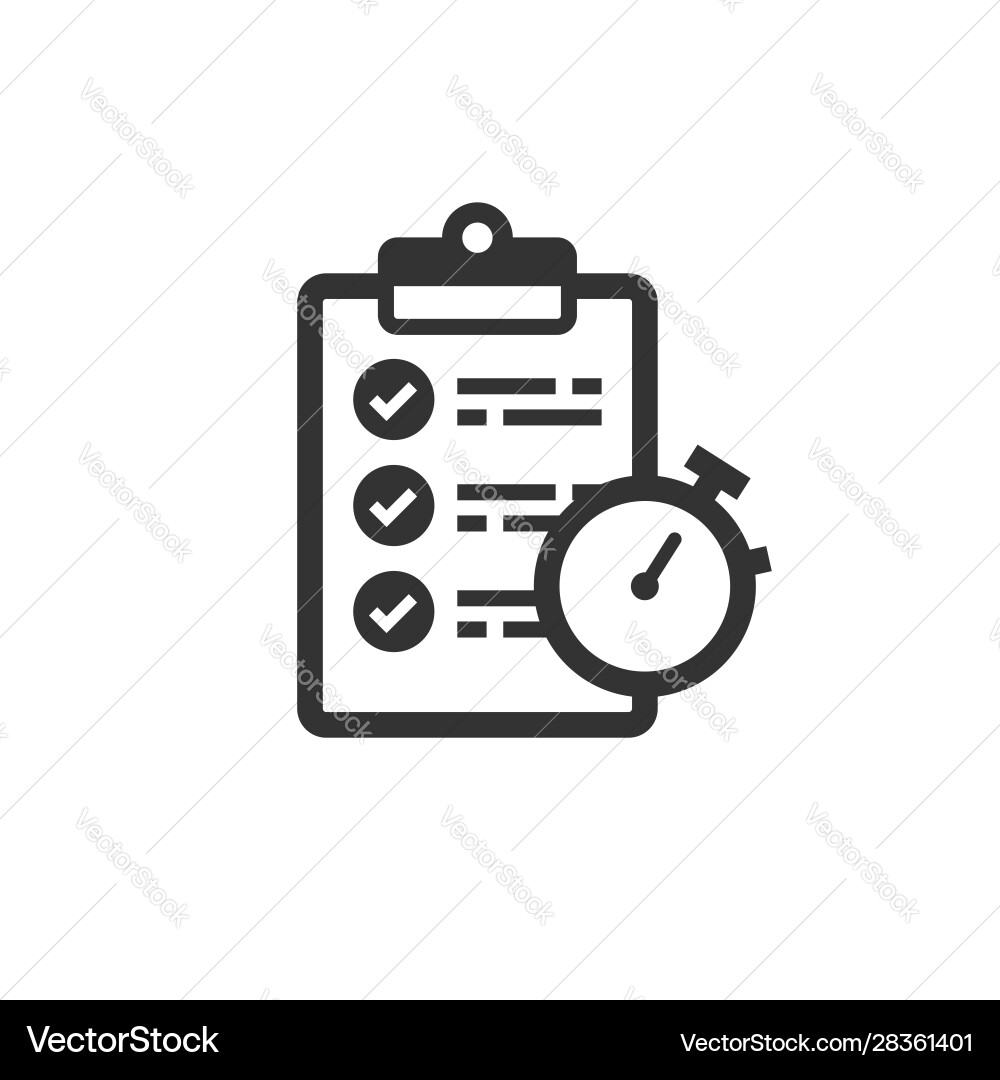 Document witch clock icon in flat style checklist Vector Image