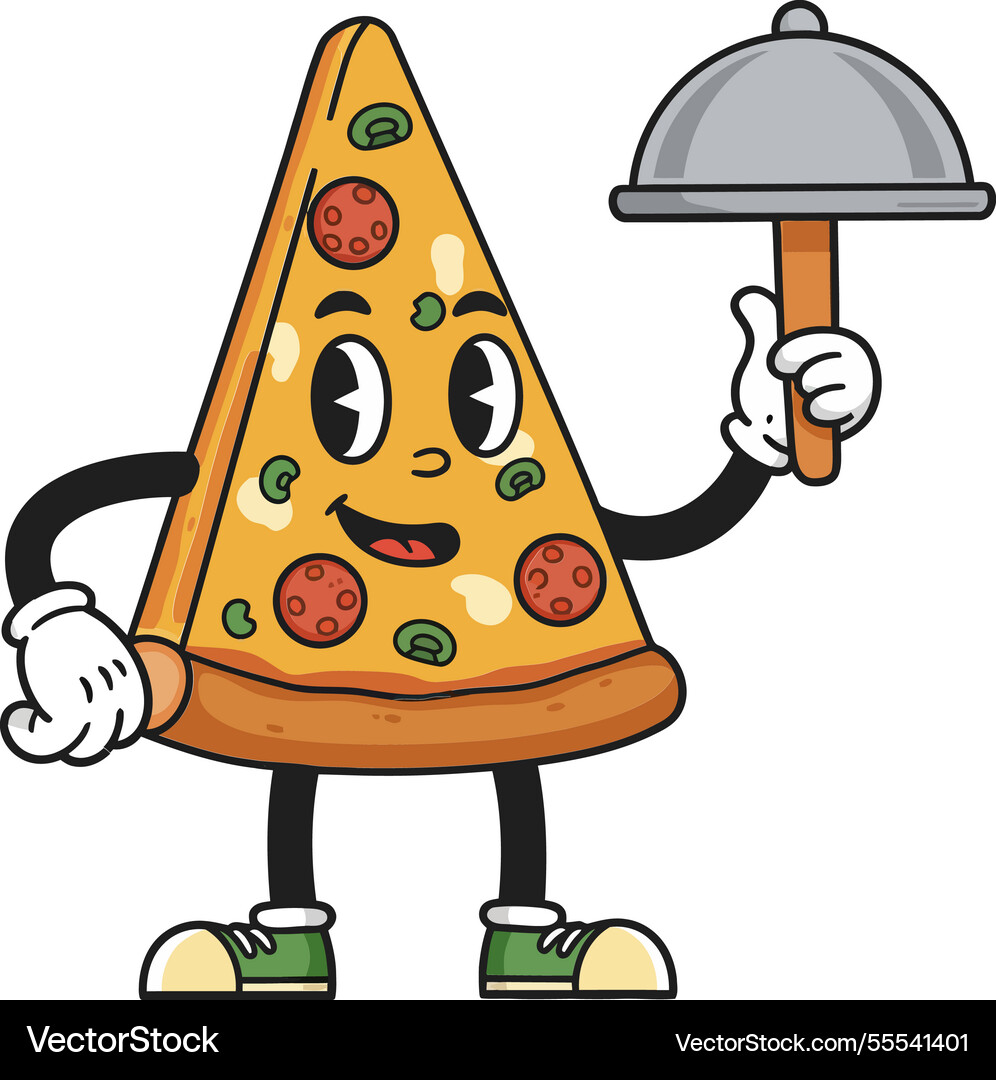 Happy pizza slice character in flat design Happy pizza slice character in flat design Vector Image