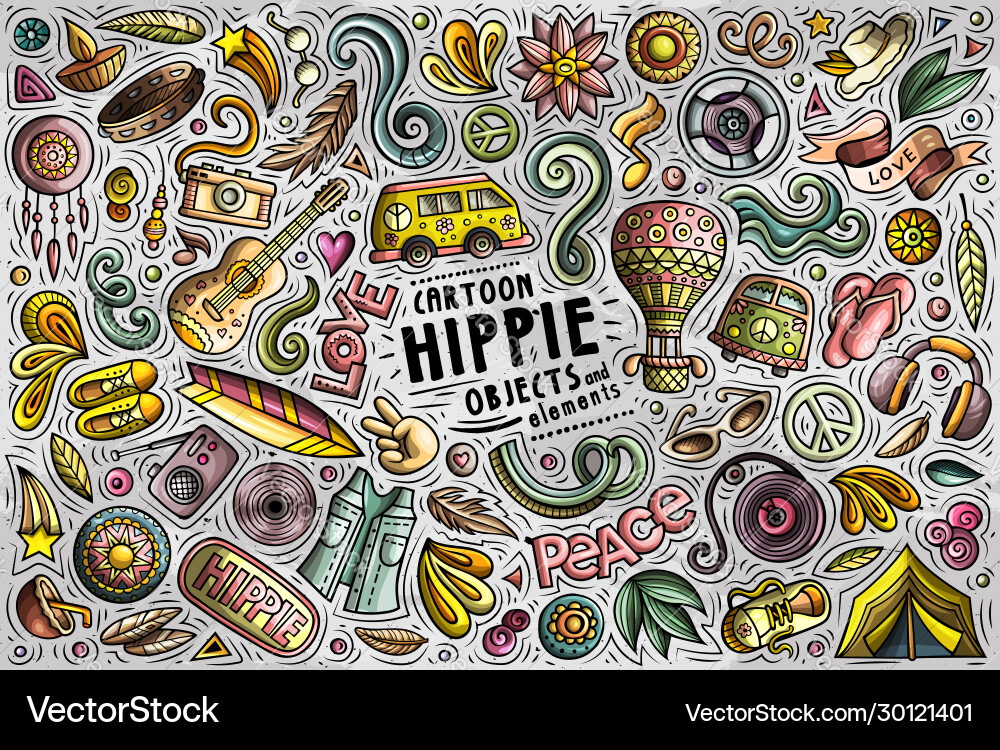 Hippie Theme Doodle Set Vector Image