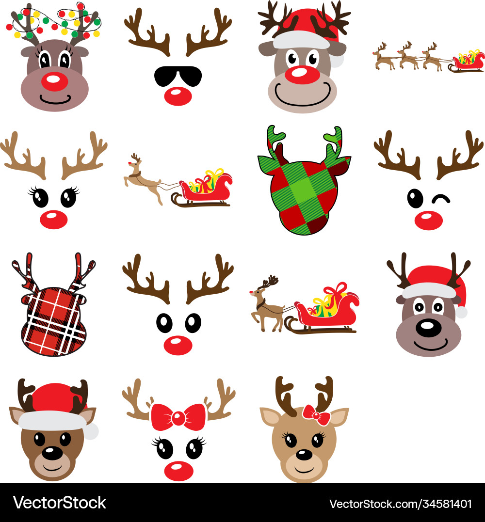 Merry Christmas Reindeer Set Vector Image
