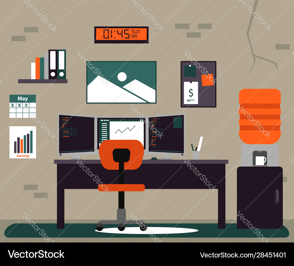 Modern Programmer Workspace with Multiple Monitors vector image