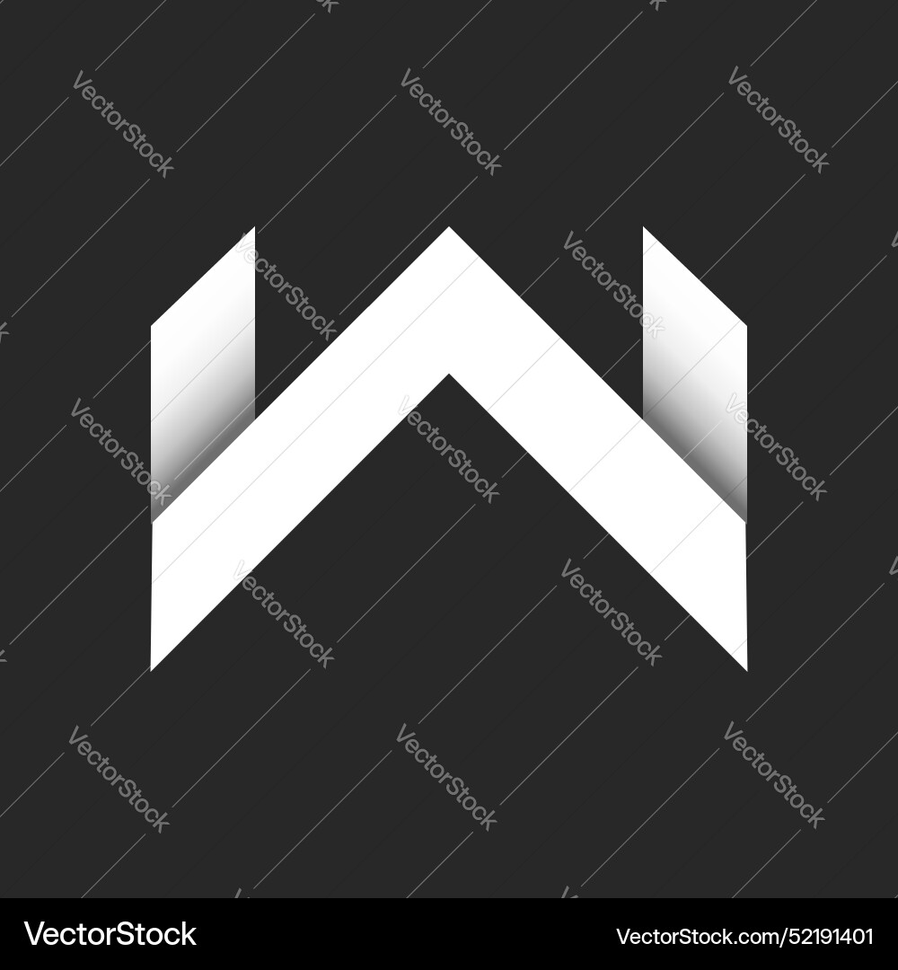 Monogram w letter logo with folded paper effect Vector Image