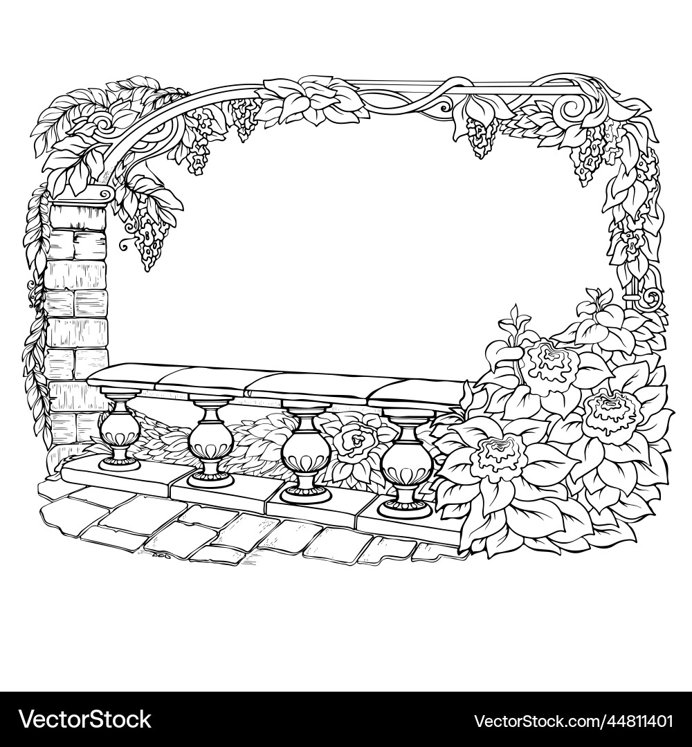 Plant border outline hand drawn botanical frame Plant border outline hand drawn botanical frame vector image