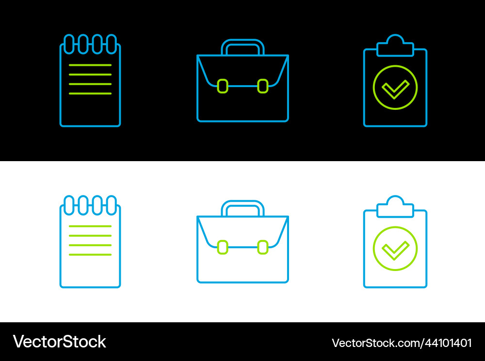 Set line completed task notebook and briefcase Set line completed task notebook and briefcase Vector Image