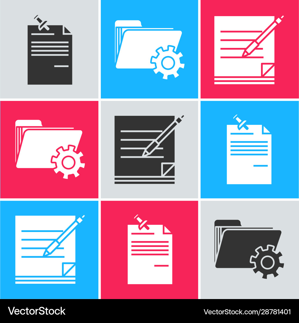 Set note paper with pinned pushbutton folder Set note paper with pinned pushbutton folder vector image