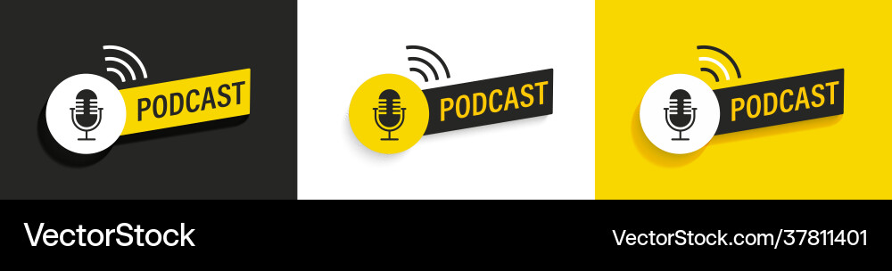 Set podcast symbols icons logos with microphone Set podcast symbols icons logos with microphone vector image