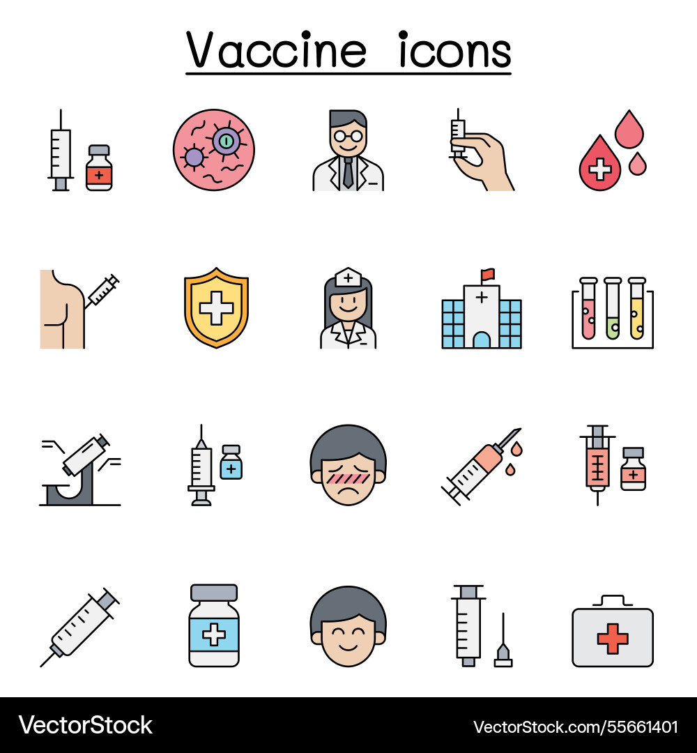 Vaccine icon set in color line style Vaccine icon set in color line style vector image