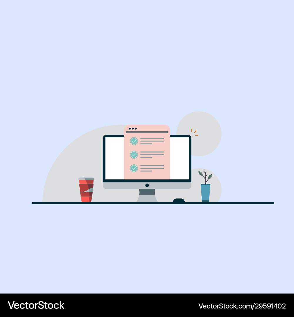 Computer flat desktop pc showing quiz document Vector Image