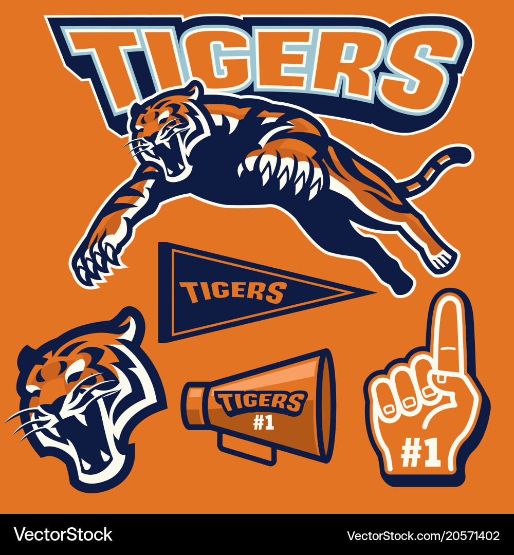 Crouching Tiger im SportMascotSet Lizenzfreier Vektor