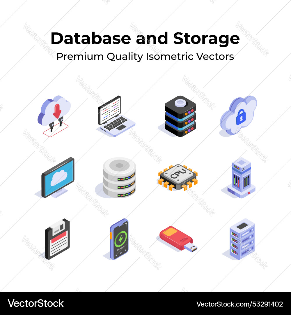 Database and storage isometric icons set Database and storage isometric icons set vector image