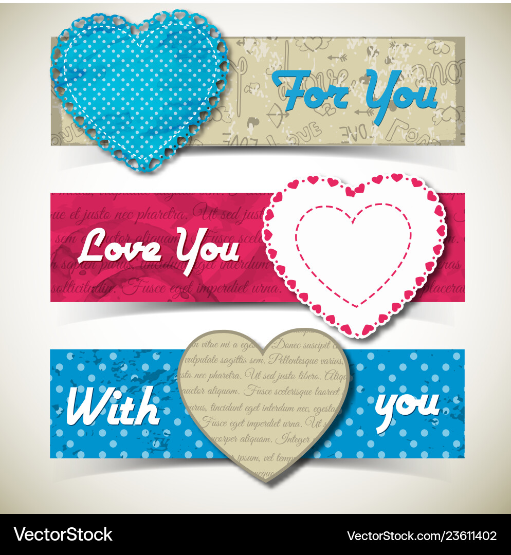 Drei farbige romantische Banner Set Drei farbige romantische Banner Set vektorbild