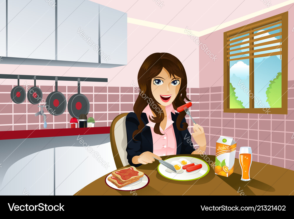 Frau Essen Frühstück vektorbild