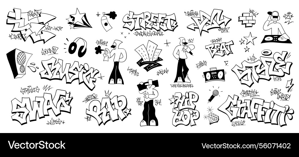 Graffiti Briefing tags rap music hip hop style Vektorbild