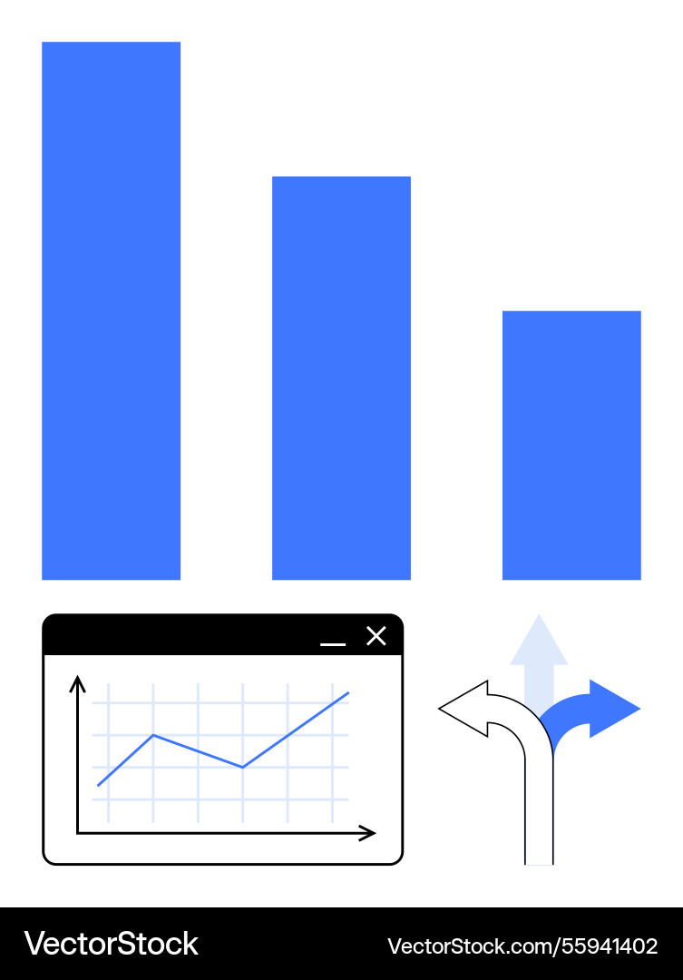 Growth analysis with bar graph and decision path Vector Image