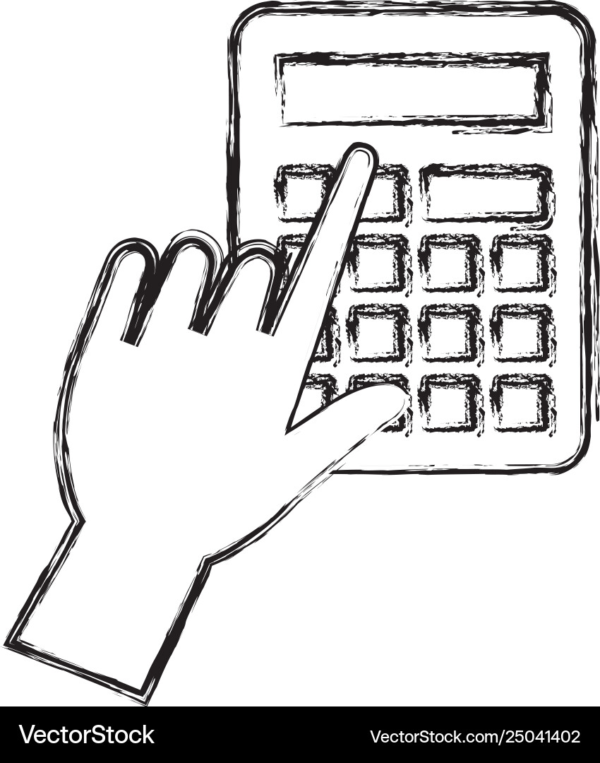 Hand using calculator math device icon Hand using calculator math device icon Vector Image
