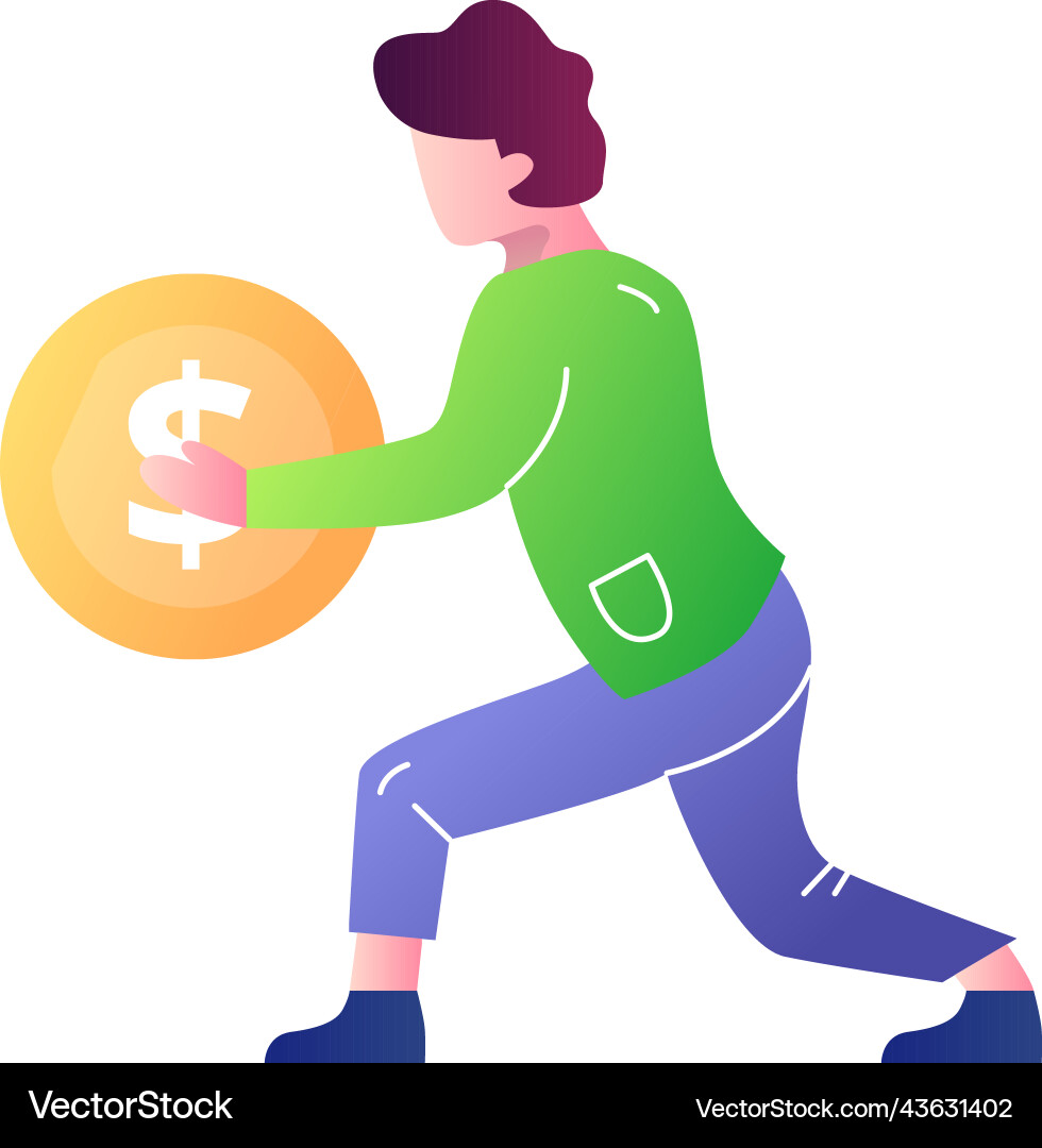 Man holding coin and running icon Vector Image