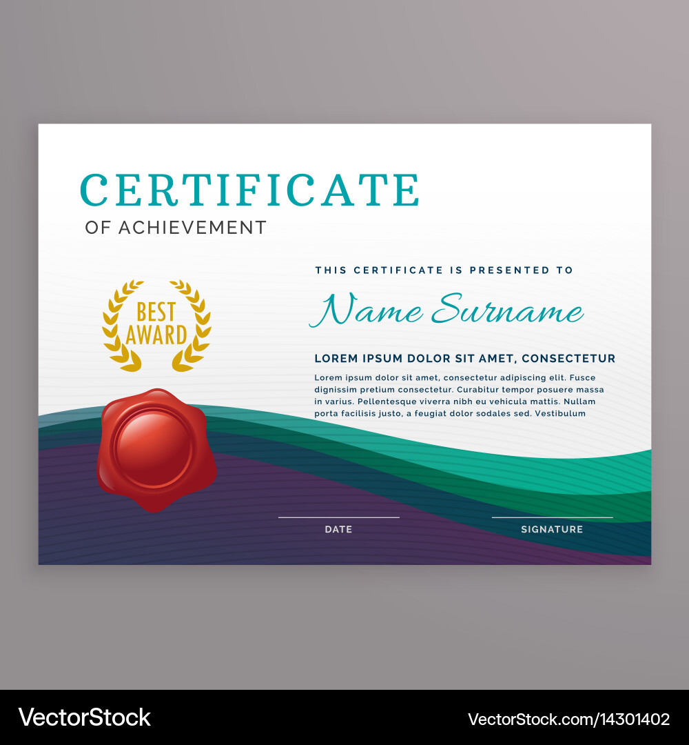 Modern Certificate Template - Wave Effect Vector Image