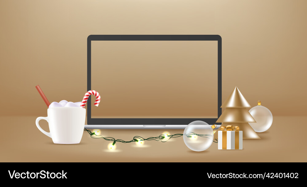 Modern laptop with empty screen on a table Modern laptop with empty screen on a table vector image