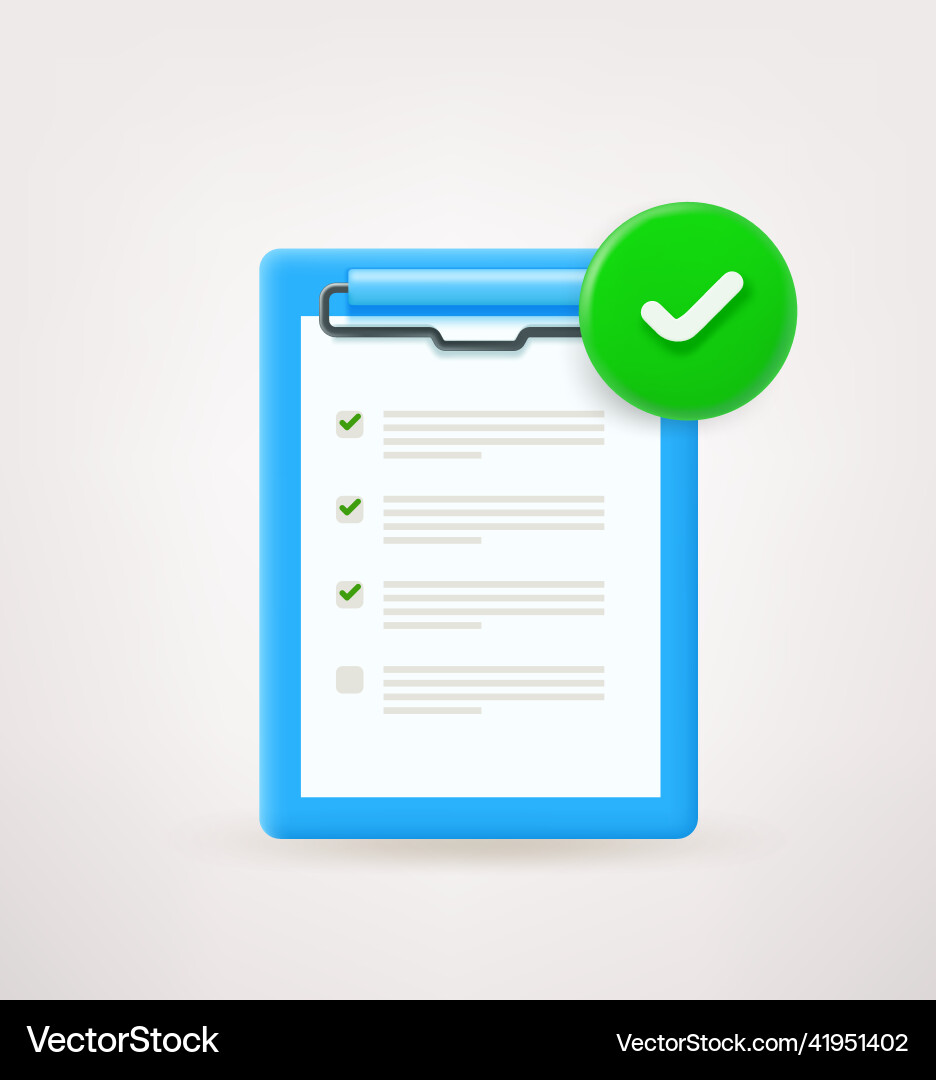 Paper with check list green checkmark 3d icon vector image