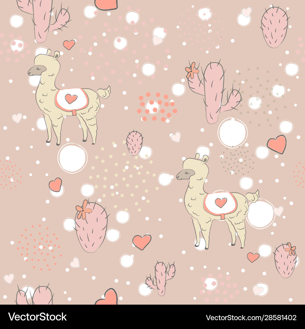 Seamless alpaca pattern with cacti vector image