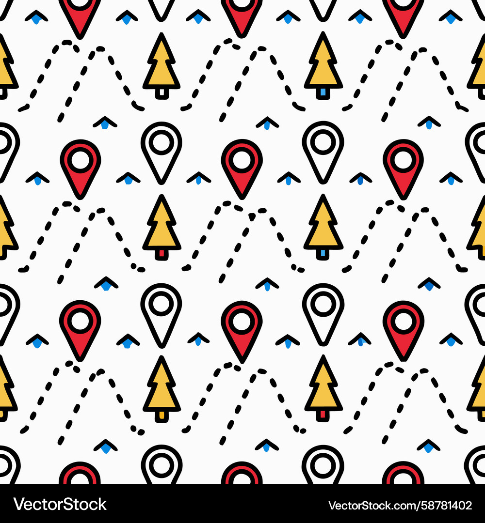 Seamless pattern with trees map markers dotted Seamless pattern with trees map markers dotted Vector Image