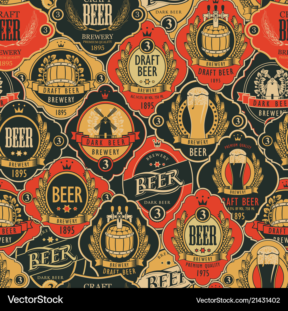 Seamless pattern with various beer labels Seamless pattern with various beer labels vector image