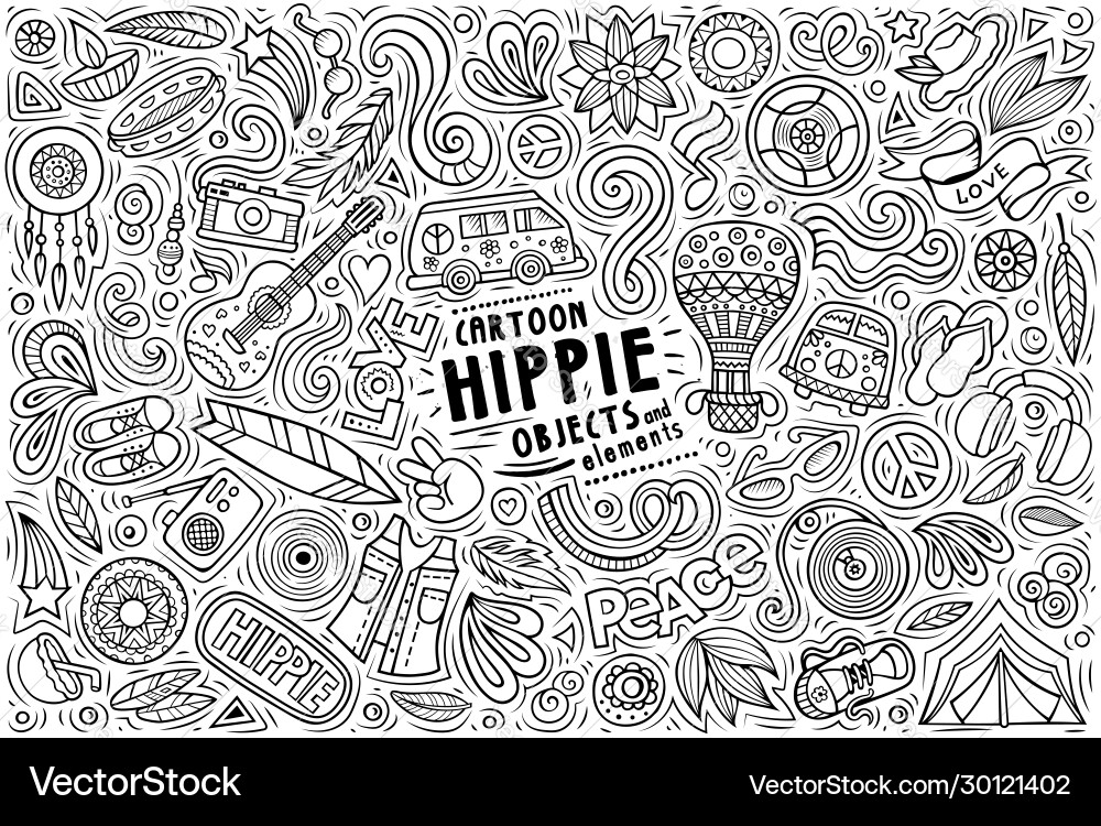 Set hippie theme items objects Set hippie theme items objects vector image