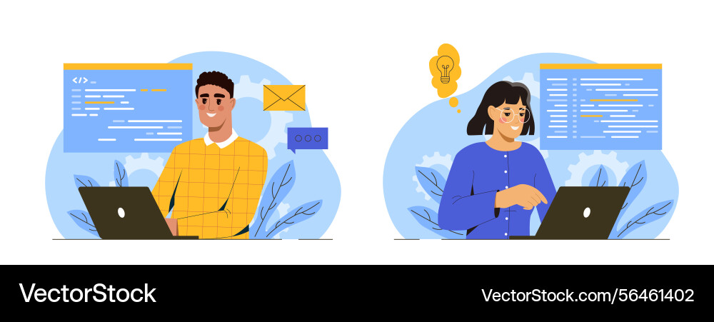 Software developers coding man and woman vector image