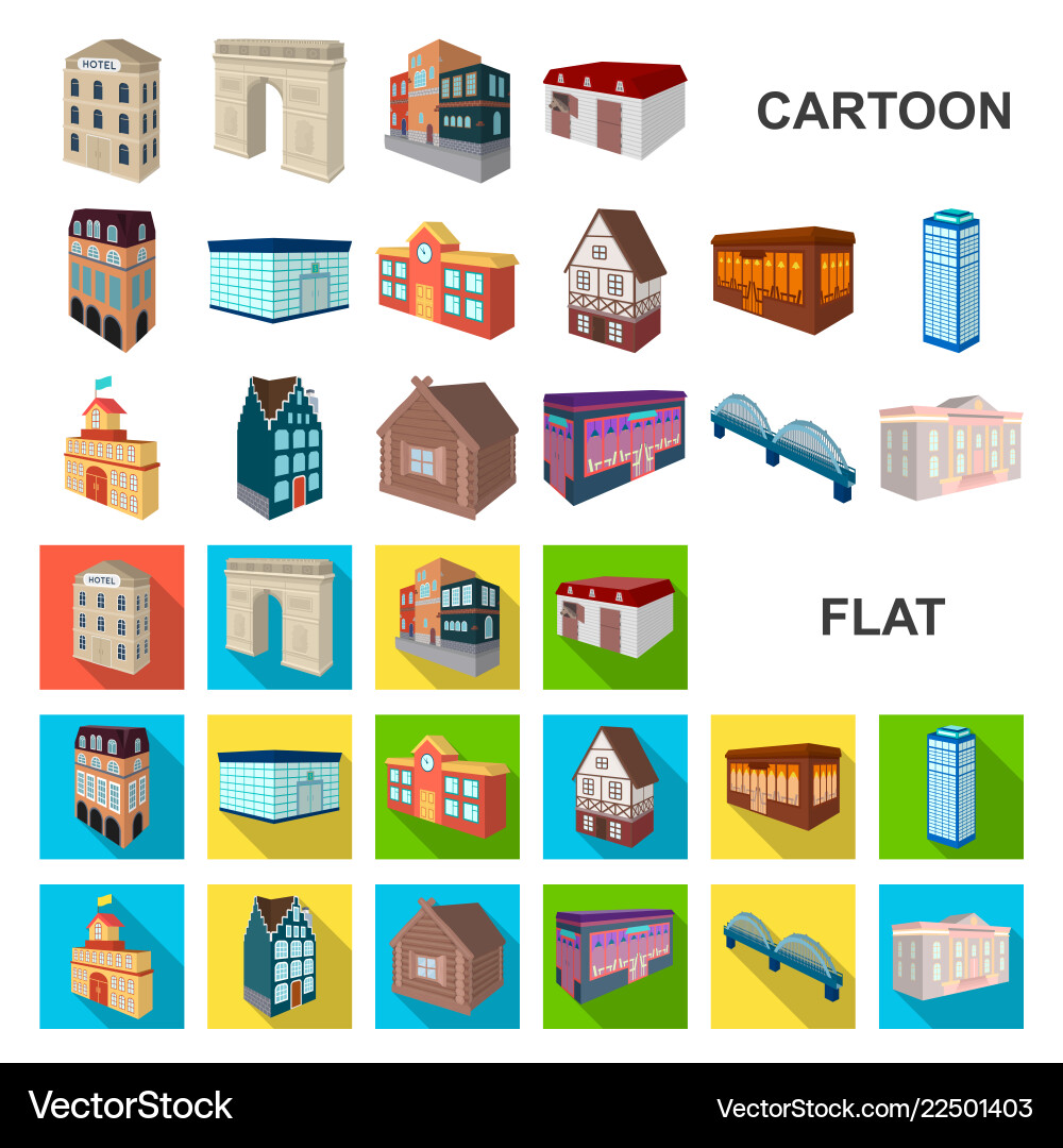Building and architecture cartoon icons in set Building and architecture cartoon icons in set vector image