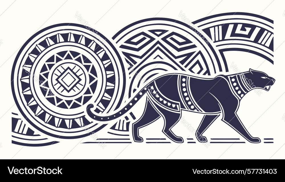 Dynamic tribal panther with abstract patterns vector image