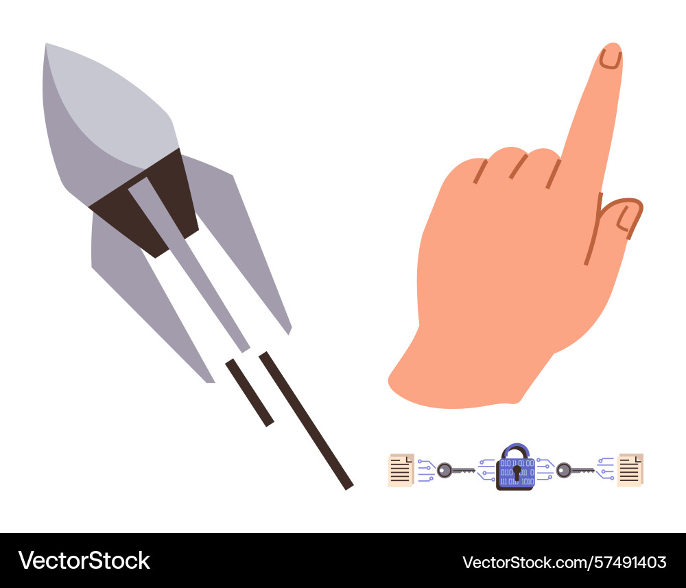 Hand pointing to rocket and blockchain connection Hand pointing to rocket and blockchain connection vector image