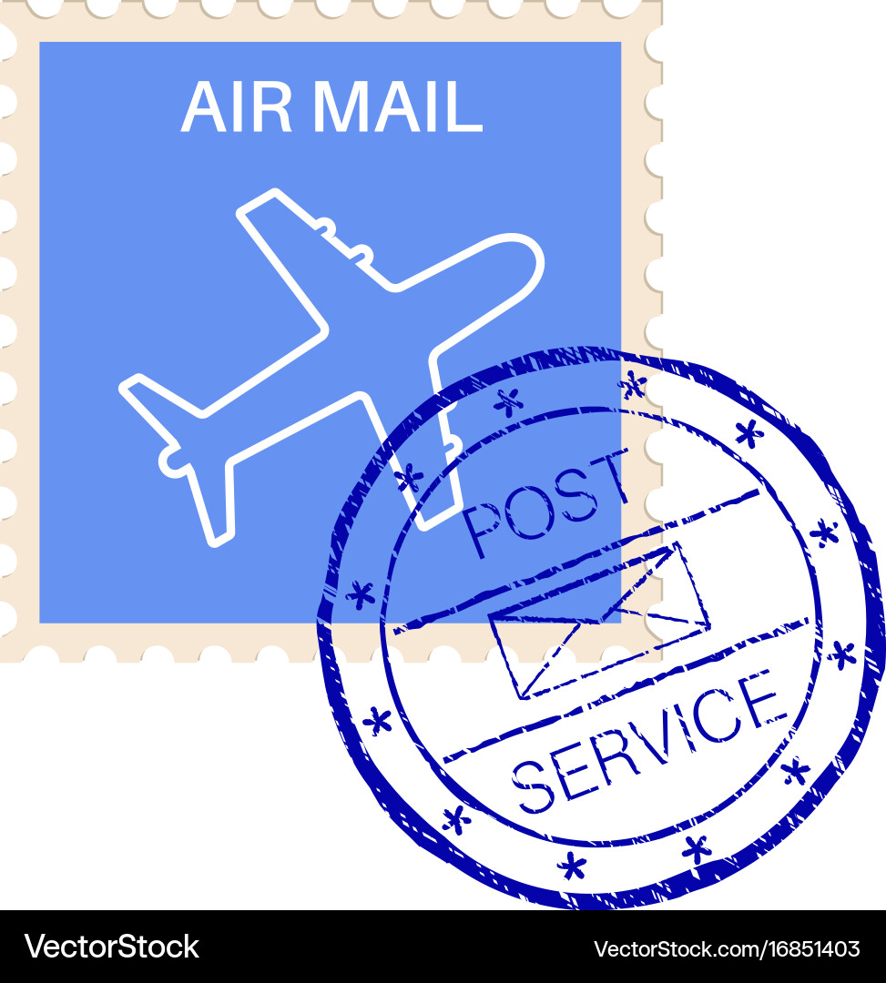International air mail stamp with post service Vector Image