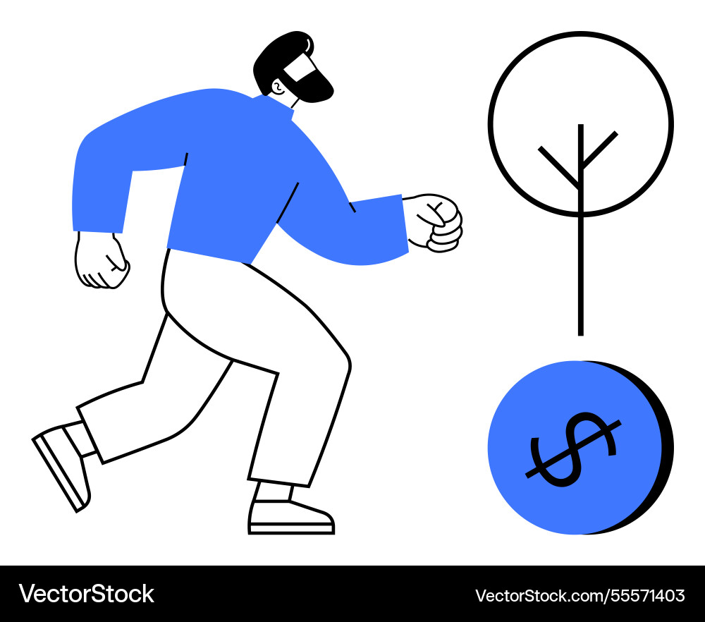 Man jogging with tree and dollar sign circle Vector Image