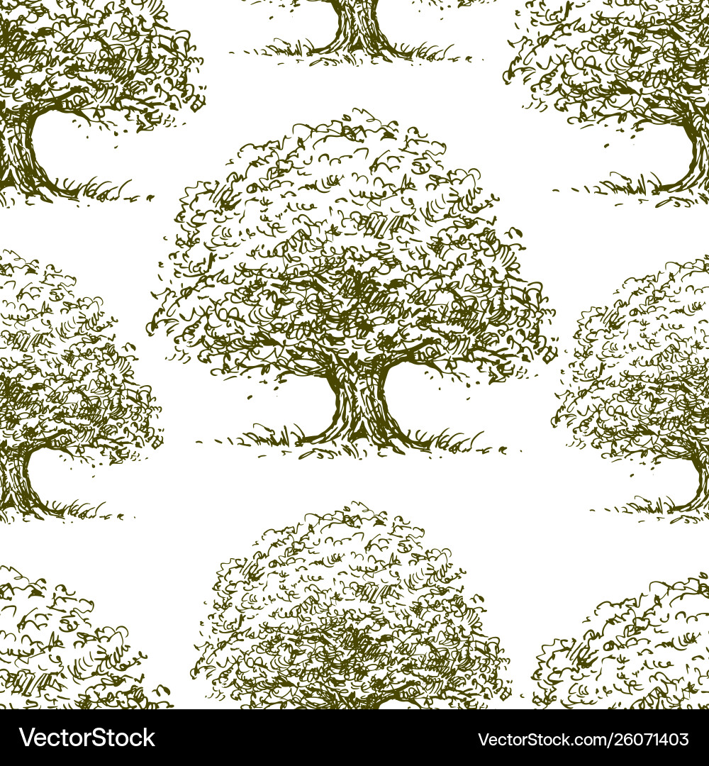 Oak Tree Sketch Seamless Pattern Vector Image